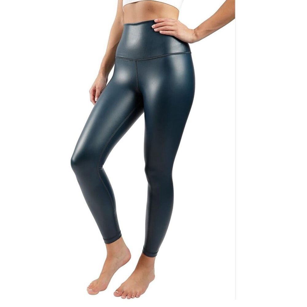 90 Degree Reflex High Waist High Leggings SM Tuscon Teal Shine Faux‎ Leather NWT